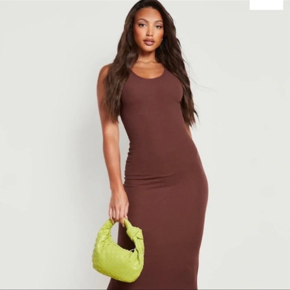 Chocolate Brown Maxi Bodycon Dress - Picture 3 of 14